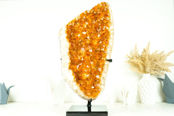Tall Orange Citrine Cluster with High-Grade Orange Citrine Druzy on Stand - 19.5 In - 21.6 Lb - E2D Crystals & Minerals