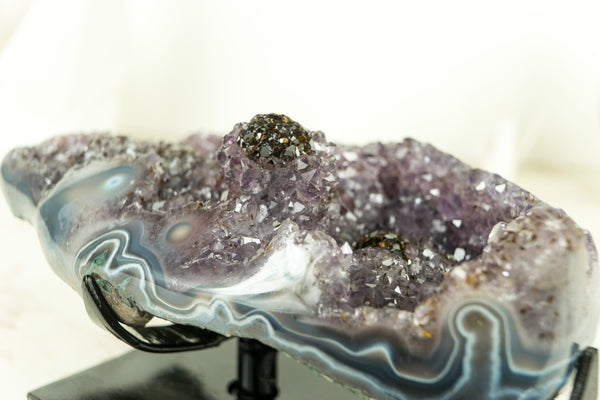 Gallery-Grade Agate Geode with Rare Goethite (AKA Cacoxenite) Flower
