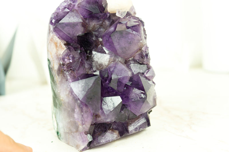 High-Grade Amethyst Cluster with Crystal Calcite, AA Deep Purple Quality, Self Standing