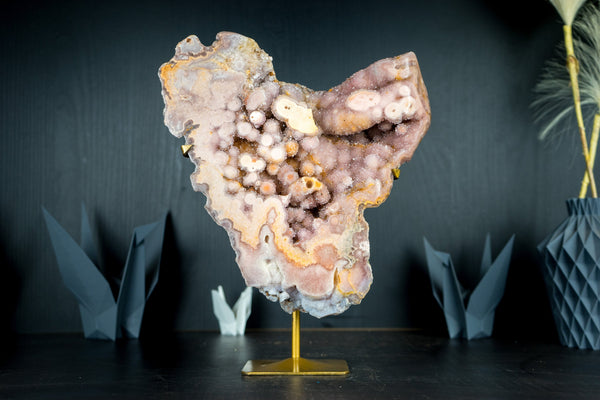 Rare High-Grade Pink Amethyst Geode Slab with AAA Yellow and Rose Amethyst Galaxy Druzy