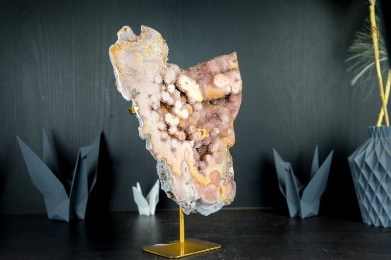 Rare High-Grade Pink Amethyst Geode Slab with AAA Yellow and Rose Amethyst Galaxy Druzy