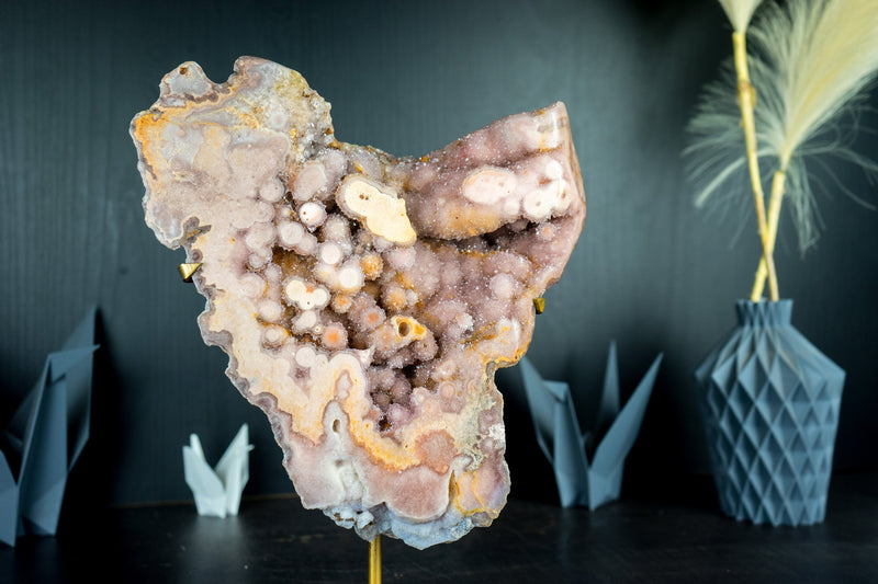 Rare High-Grade Pink Amethyst Geode Slab with AAA Yellow and Rose Amethyst Galaxy Druzy