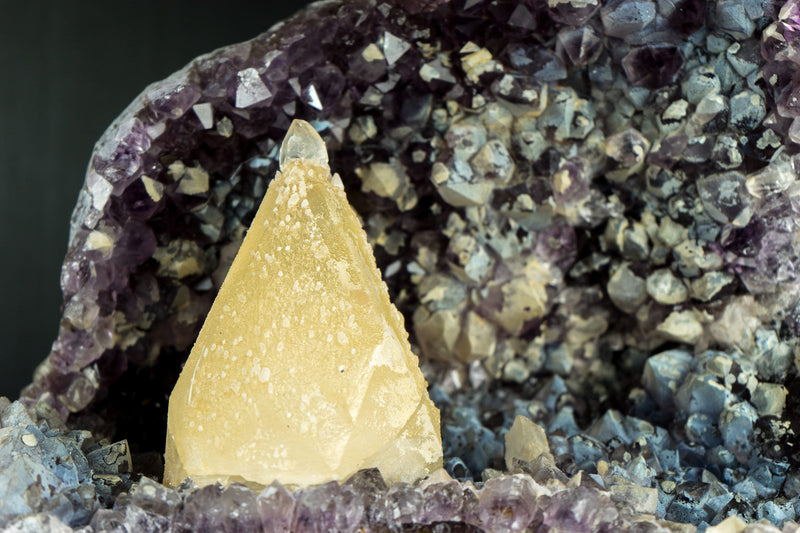 Superb Calcite on Amethyst Specimen from the Toldinho Mine, Collector Grade Calcite