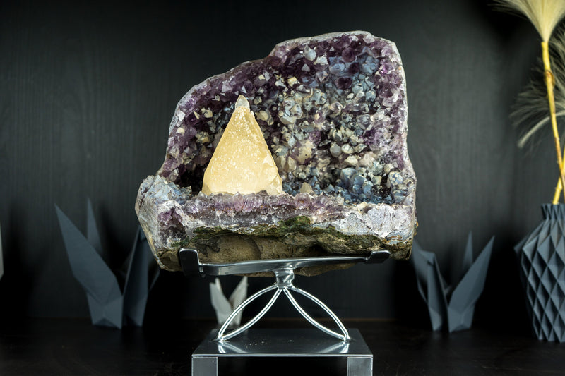 Superb Calcite on Amethyst Specimen from the Toldinho Mine, Collector Grade Calcite