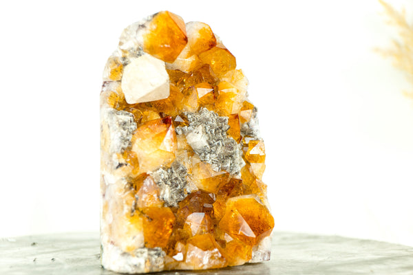 High-Grade Citrine Cluster with Rich Amber Citrine Color and Geometrical Calcite Inclusions - 1.2 Kg - 2.6 lb - E2D Crystals & Minerals