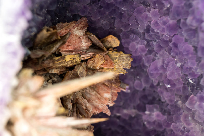 Amethyst Geode Cathedral with Intact Rose Quartz Pseudomorph Flowers on Lavender Purple Amethyst