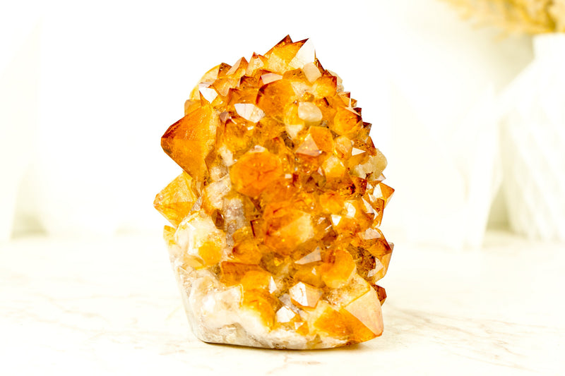 Citrine Flower Rosette Cluster with AAA Golden Orange Druzy