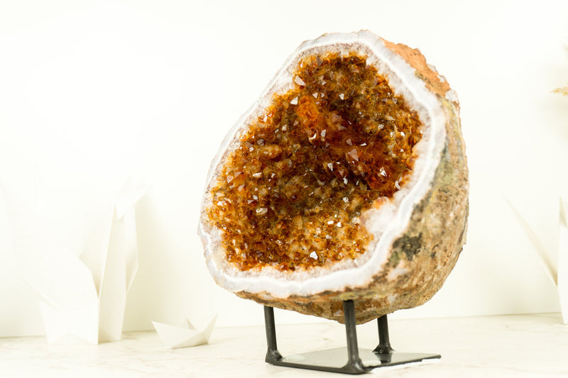 AAA Citrine Geode with Sparkly Orange Citrine Points and Flower Stalactites