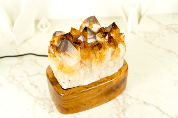 Bespoke Table Lamp with a AAA Citrine Cluster and Brazilian Wood