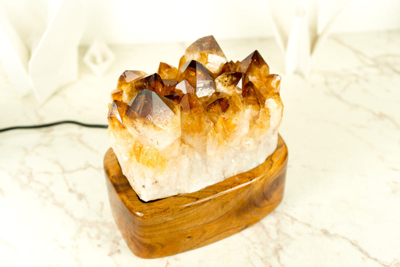 Bespoke Table Lamp with a AAA Citrine Cluster and Brazilian Wood