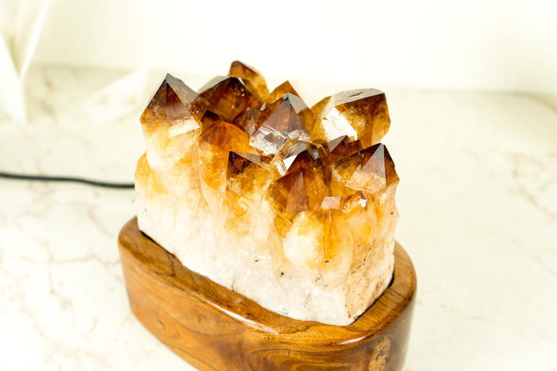 Bespoke Table Lamp with a AAA Citrine Cluster and Brazilian Wood