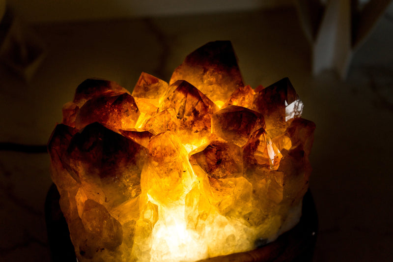 Bespoke Table Lamp with a AAA Citrine Cluster and Brazilian Wood