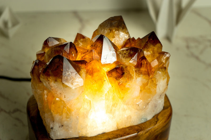 Bespoke Table Lamp with a AAA Citrine Cluster and Brazilian Wood