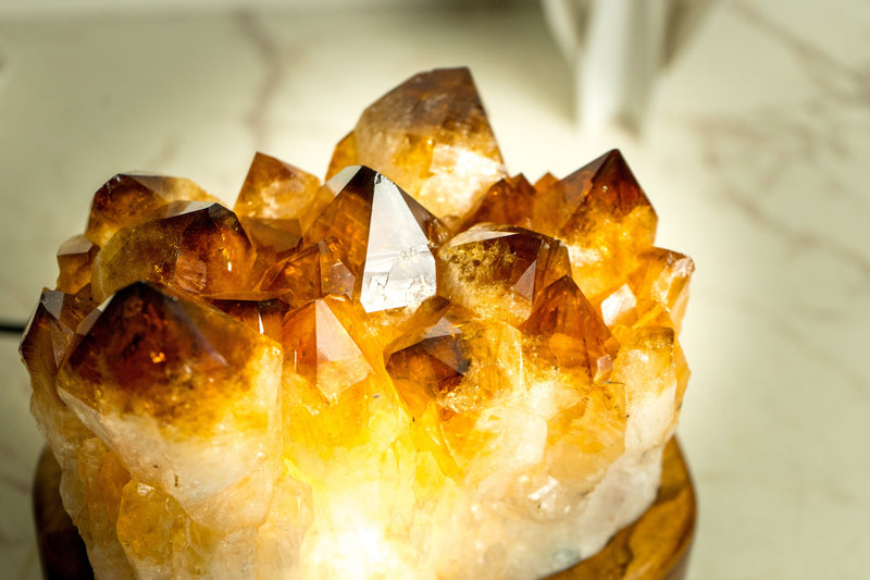 Bespoke Table Lamp with a AAA Citrine Cluster and Brazilian Wood