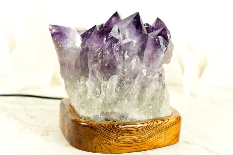 Bespoke Table Lamp with a AAA Amethyst Cluster and Brazilian Wood