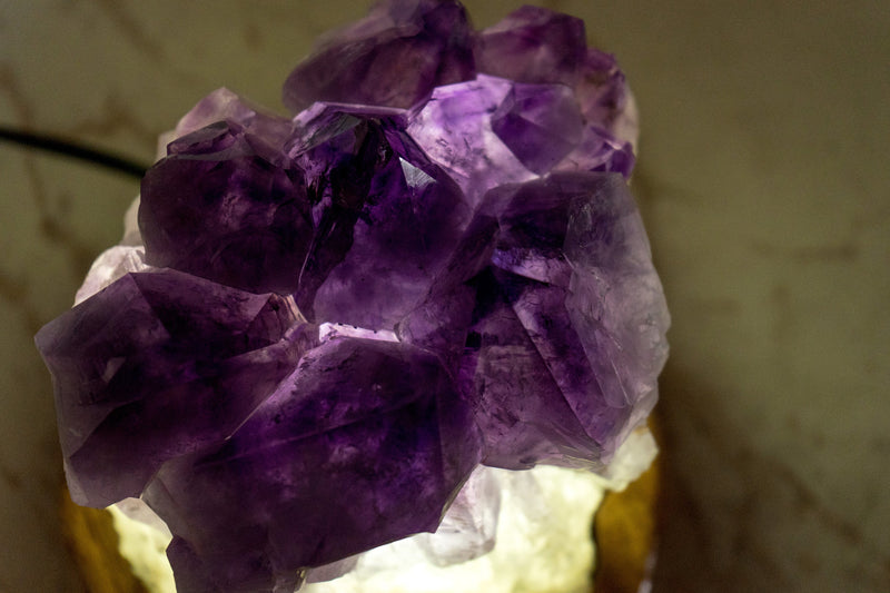 Custom-Made Table Lamp with a AAA Amethyst Cluster and Brazilian Wood