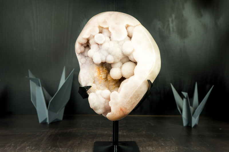 Amethyst Geode with Light Rose and White Druzy, and Natural Botryoidal Flowers