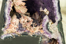 Amethyst Geode Cathedral with Intact Rose Quartz Pseudomorph Flowers on Lavender Purple Amethyst