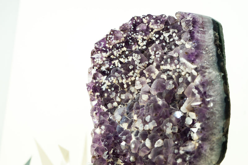 Sugar Coated Amethyst Cluster with Deep Purple Galaxy Druzy and Calcite Inclusions
