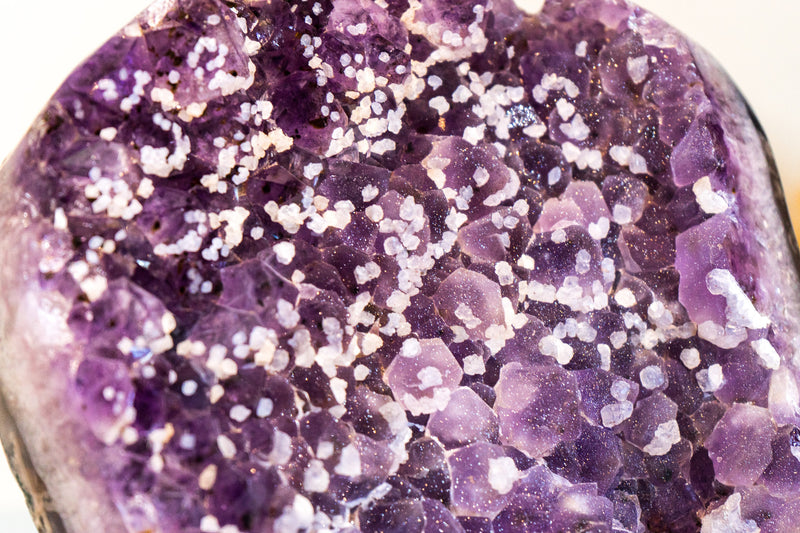 Sugar Coated Amethyst Cluster with Deep Purple Galaxy Druzy and Calcite Inclusions