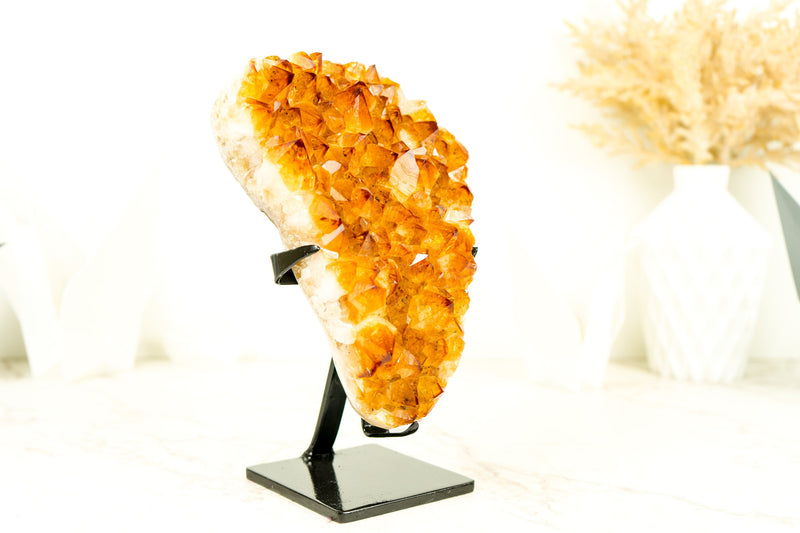 High-Grade Golden Orange Citrine Cluster on Stand
