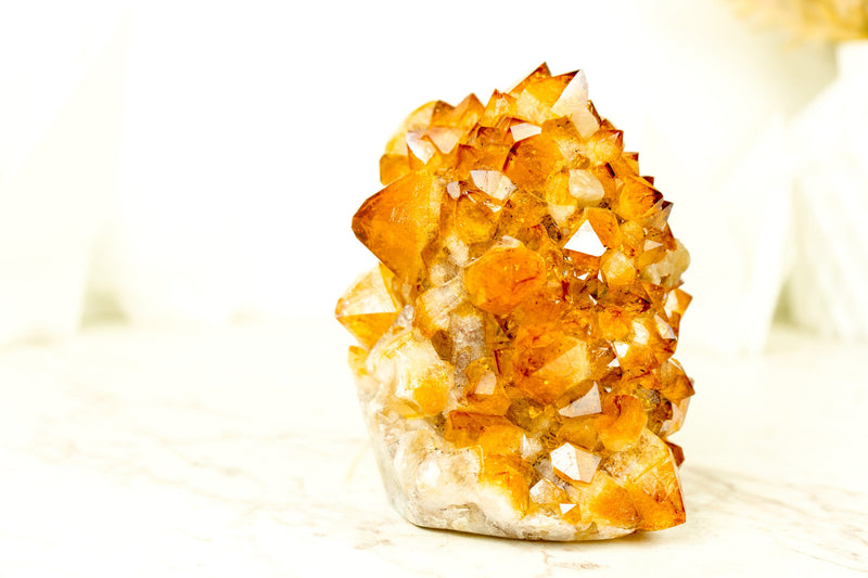 Citrine Flower Rosette Cluster with AAA Golden Orange Druzy