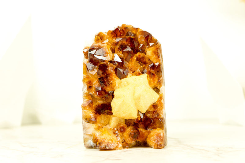 Citrine Cluster with Amber Citrine Color and Calcite covered by Sugar Druzy