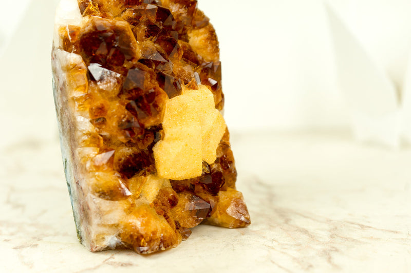 Citrine Cluster with Amber Citrine Color and Calcite covered by Sugar Druzy