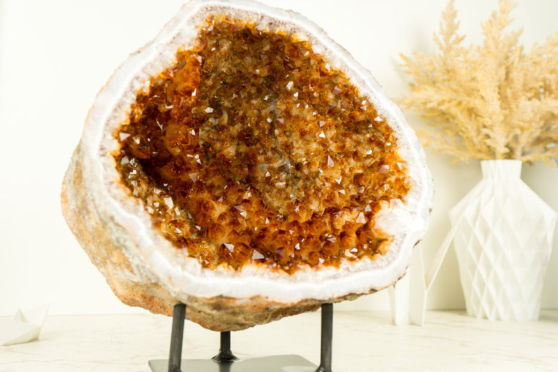 AAA Citrine Geode with Sparkly Orange Citrine Points and Flower Stalactites