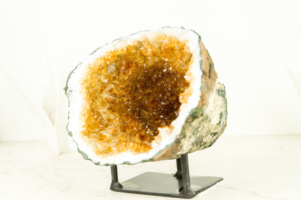 Citrine Geode with Sparkly Orange Citrine Points and Flower Stalactites