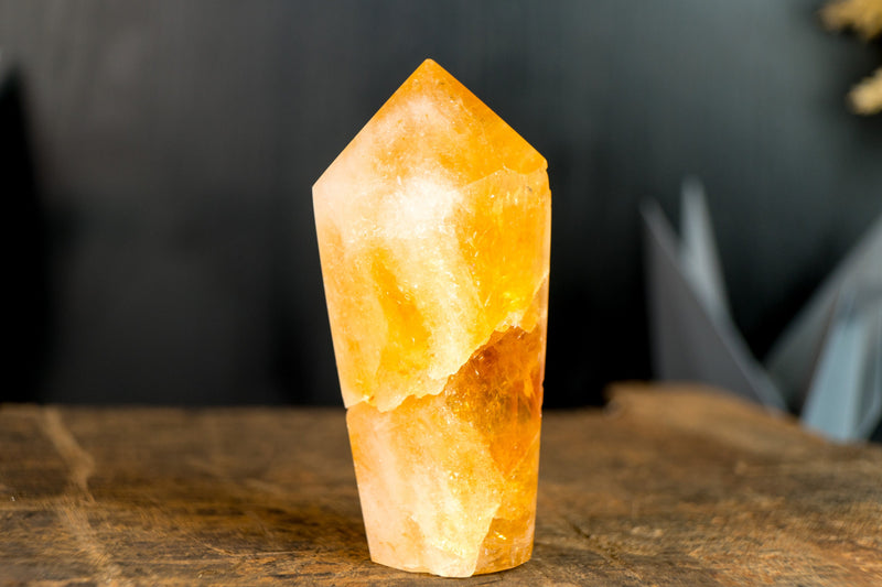 Large Natural Brazilian Citrine Crystal Point, Deep Orange