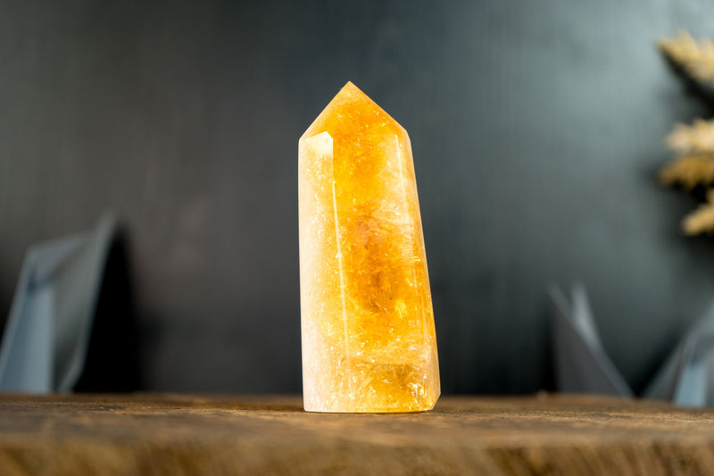 Large Natural Citrine Crystal Point, Deep Orange and White Quartz
