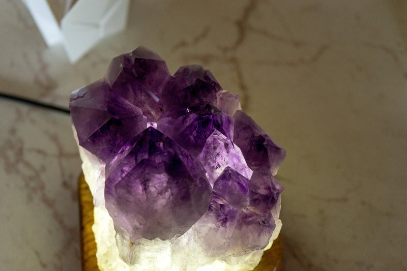 Custom-Made Table Lamp with a AAA Amethyst Cluster and Brazilian Wood