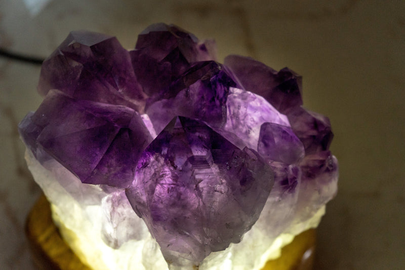 Custom-Made Table Lamp with a AAA Amethyst Cluster and Brazilian Wood