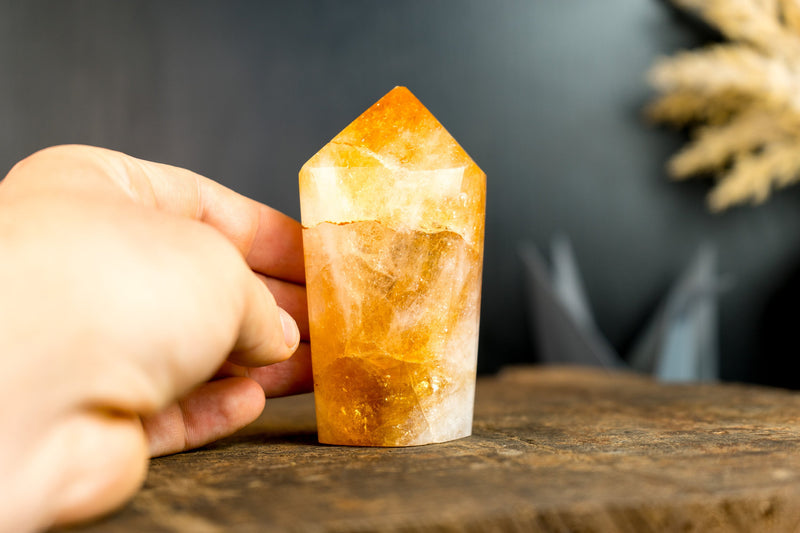 High-Grade Brazilian Citrine Obelisk with Deep Orange Citrine Color