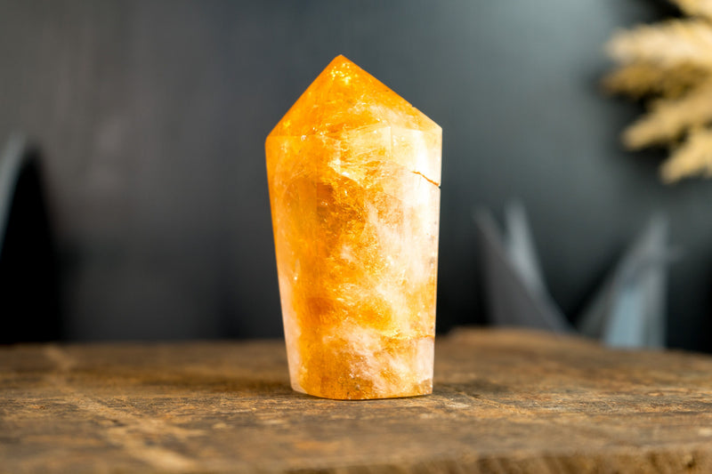 High-Grade Brazilian Citrine Obelisk with Deep Orange Citrine Color