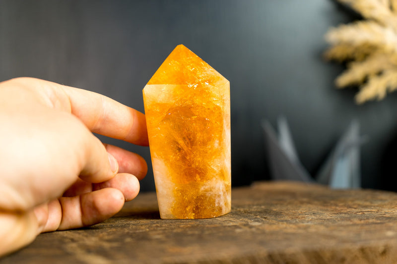 High-Grade Brazilian Citrine Obelisk with Deep Orange Citrine Color