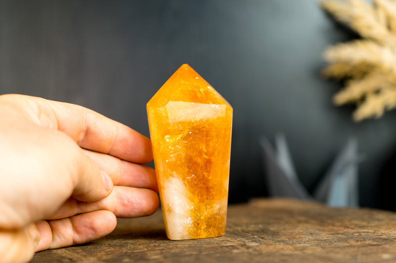 High-Grade Brazilian Citrine Obelisk with Deep Orange Citrine Color