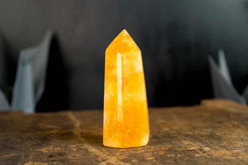 Brazilian Citrine Obelisk Generator with Candy Orange Citrine Color