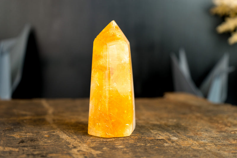 Brazilian Citrine Obelisk Generator with Candy Orange Citrine Color