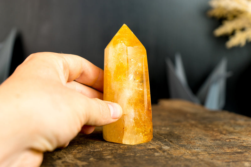 Brazilian Citrine Obelisk Generator with Candy Orange Citrine Color