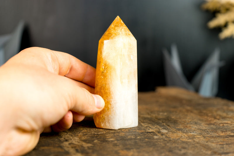 Brazilian Citrine Obelisk Generator with Candy Orange Citrine Color