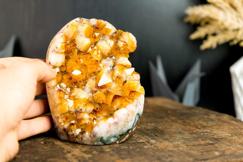 Small High-Grade Citrine Cluster with Flower Formations and Orange Citrine Druzy