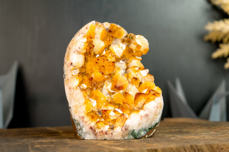 Small High-Grade Citrine Cluster with Flower Formations and Orange Citrine Druzy