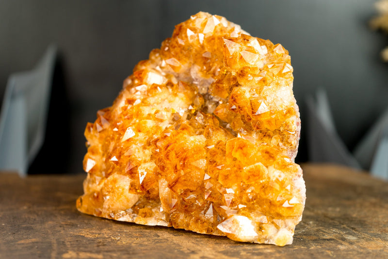 Premium Golden-Orange Citrine Flower Cluster with Sparkly Citrine Druzy, Med Size - 1.8 Kg - 3.9 lb - E2D Crystals & Minerals
