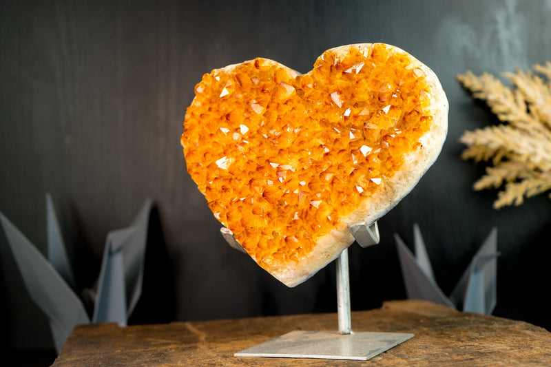 Gorgeous Large Golden Orange Citrine Heart with Sparkly Citrine Druzy