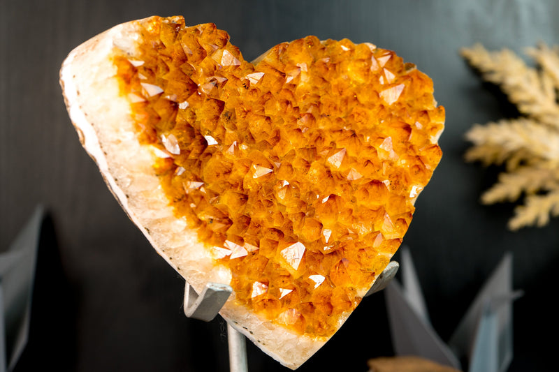 Gorgeous Large Golden Orange Citrine Heart with High-Grade Citrine Druzy