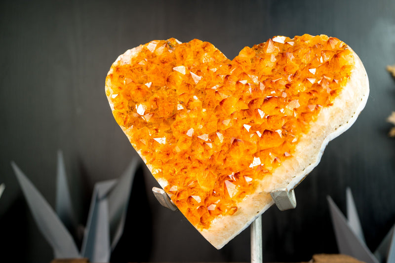 Gorgeous Large Golden Orange Citrine Heart with High-Grade Citrine Druzy