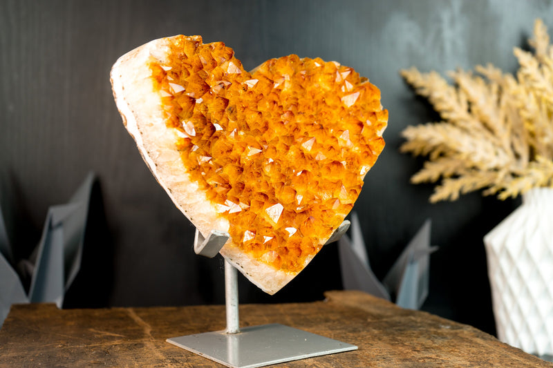 Gorgeous Large Golden Orange Citrine Heart with High-Grade Citrine Druzy