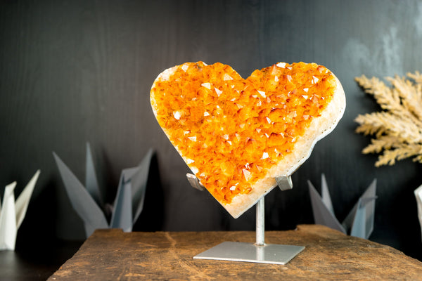 Gorgeous Large Golden Orange Citrine Heart with High-Grade Citrine Druzy